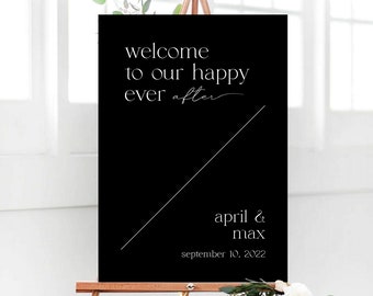 Minimalist Wedding Welcome Sign, Black Welcome Wedding Sign Template, Modern Welcome Sign, Elegant Wedding Signs, Printable Wedding Sign