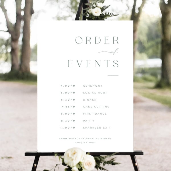 Sage Green Order Of Events Wedding Welcome Sign, Printable Wedding Program Sign Template, Earthy Green Wedding Timeline, Wedding Schedule