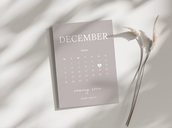 Grey Printable Baby Announcement Calendar, Love Heart Due Date Calendar  Editable, Baby on the Way Template Download, Digital Were Expecting - Etsy