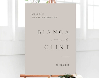 Minimal Grey Wedding Welcome Sign, Elegant Welcome Wedding Sign Template, Script Welcome Sign, Modern Wedding Sign, Printable Wedding Sign