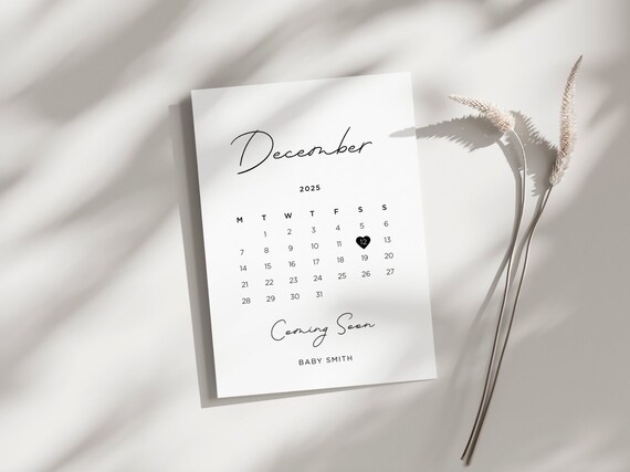 White Printable Baby Announcement Calendar, Love Heart Due Date Card  Editable, Neutral Fun Pregnancy Announcement Template Download, Digital -  Etsy