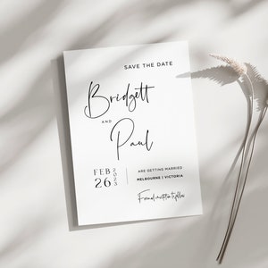Moderne Save the Date-Vorlage, druckbare Save the Date-Karten, digitale Save The Day-Einladungen, schwarz-weiß bearbeitbare Save Our Date-Vorlage