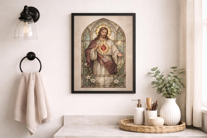 Sacred Heart of Jesus – Catholic Wall Art | Christ Print in Stained ...