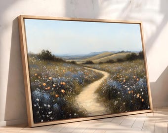 California Red Poppy Wall Art, Wide Wall Art - Canvas Western Wildflowers Artwork, Oil Painting Style Meadow Framed Artwork