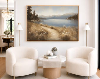 Lake Tahoe California Wall Art, Mountain Lake Artwork, Oil Painting Style Lake Tahoe Landscape on Canvas