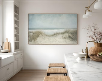 Jersey Shore Beach Dune Wall Art, Coastal Landscape Painting, Neutral Ocean Artwork, Moody Nautical Beach House Decor | Canvas Art
