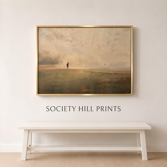 Vintage Golfer Wall Art, Neutral Golf Course Artwork | Office Entryway Art, Moody Oil Painting Style Print or Canvas