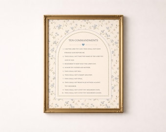 Ten Commandments Catholic Prayer Art,  Modern Catholic Wall Artwork, Cottagecore Catholic Printed Quote (Physical Item, Framed or Unframed)