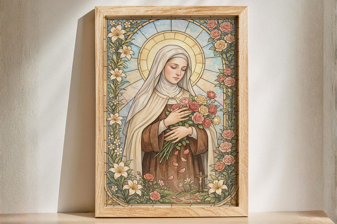 St Therese of Lisieux Wall Art Print, Catholic Saint Art | Stained ...