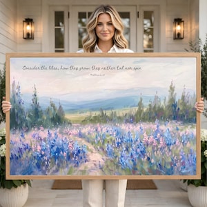 Framed Christian Wall Art with Bible Verse | Wood Frame Scripture Print with Floral Landscape, Wall Decor, Faith Artwork in Framing