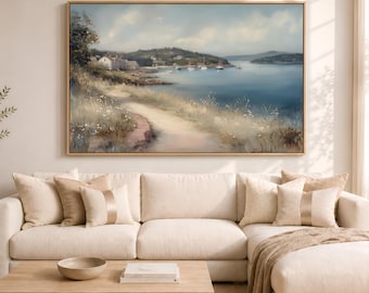 Bar Harbor Maine Wall Art, Coastal Harbor Landscape | Maine Shoreline Artwork Canvas Print, Extra Large Wall Art