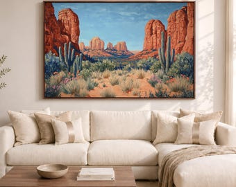 Sedona Arizona Wall Art, Red Rock Canyon Desert Landscape Artwork | Southwest Mountain Art Print, Desert Home Decor