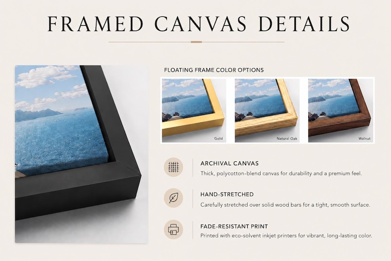 Frame options for canvas artwork