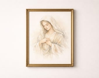 Virgin Mary Watercolor Art Print - Christian Wall Art for Home Decor with Mother Mary - Religious Wall Decor - Catholic Artwork (Download)