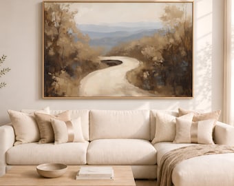 Blue Ridge Parkway North Carolina - Neutral Wall Art for Living Room | Oil Painting Aesthetic Canvas Print, Extra Large Wall Art