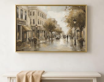 Art mural Charleston en Caroline du Sud | Impression sur toile de style vintage historique de King Street | Oeuvre d'art Charleston neutre, très grande oeuvre d'art murale