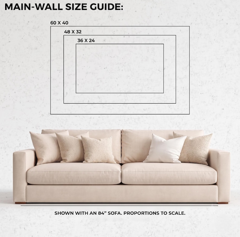 size guide for wall art above couch