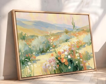 Arizona Desert Wall Art, Large Wall Art - Canvas Print of Southwestern Landscape, Western Wildflower Mountain Artwork