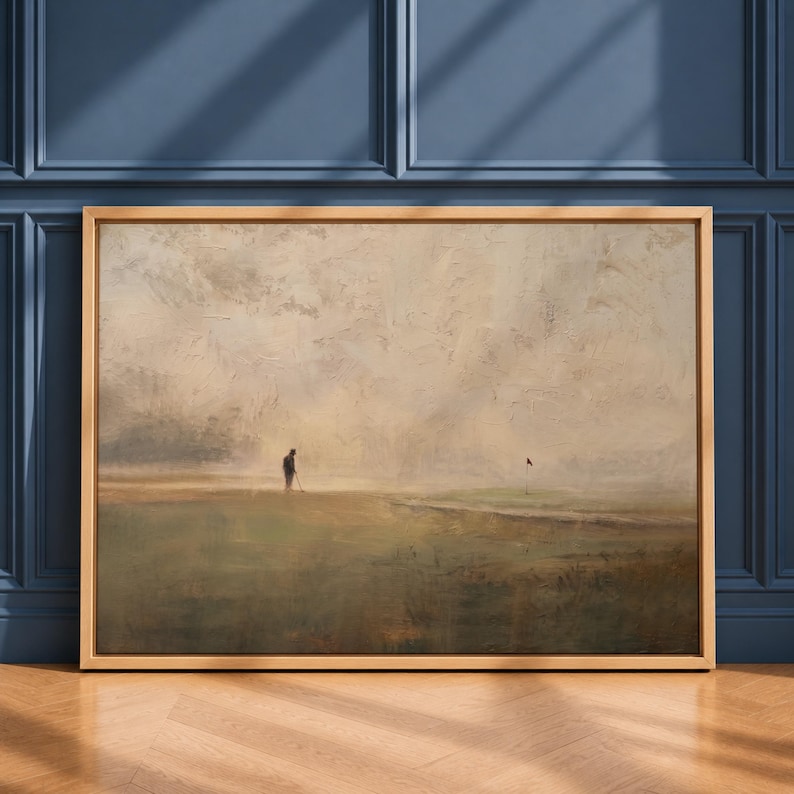 Cuadro decorativo vintage de golf, obra de arte neutra para campo de golf / Arte para la entrada de la oficina, impresión en lienzo con estilo de pintura al óleo de ambiente melancólico imagen 7