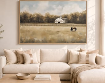 Art mural Kentucky , impression sur toile ferme neutre | Décoration murale paysage bluegrass, oeuvre d'art champêtre rustique