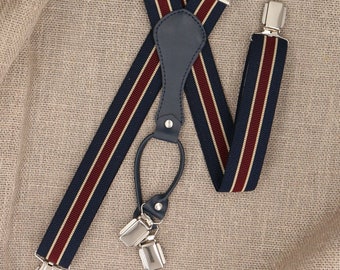 Striped Suspenders, Red and Blue, Adjustable Length