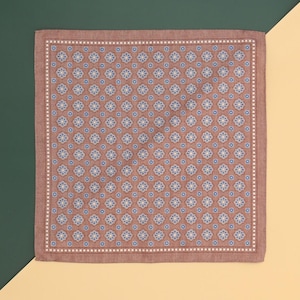 Beige and blue men&#39;s POCKET SQUARE with trendy pattern for wedding groomsmen Vintage Gentelman Accessory to a suit Handkerchief
