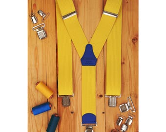 Men's Yellow Suspenders – Y-Back Leather Braces, Adjustable Fit
