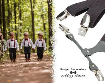 Dark gray Children&#39;s suspenders for boys For ring bearer Wedding. Slim 1&quot; (25mm) width Elastic Vintage Style Hand made in Poland