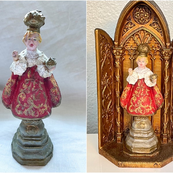 Vintage 50s Catholic Devotional Shrine, Holy Infant of Good Health, Grandmothers Religious Items