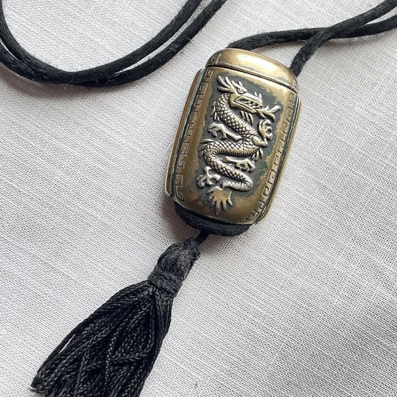 Vintage Dragon Pendant Necklace, Cord Necklace Br… - image 8
