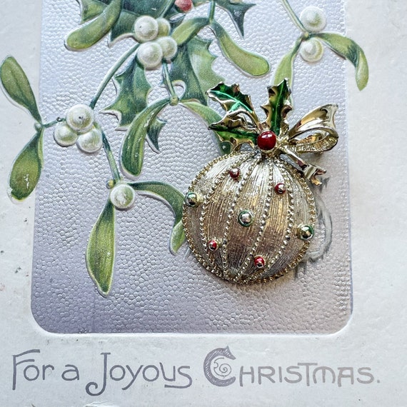 Vintage MCM Christmas Ornament Brooch, Gold Tone … - image 1