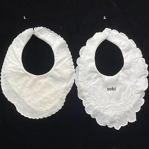 Vintage/Antique 30s Baby Bibs, White Cotton Embroidered Open Work, Sold Separately