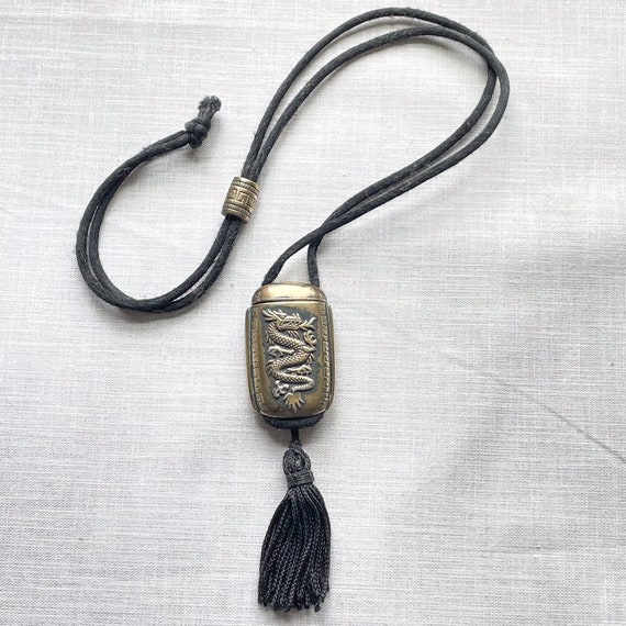 Vintage Dragon Pendant Necklace, Cord Necklace Br… - image 7