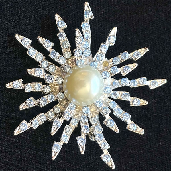 Vintage 90s Sunburst Atomic Brooch, Y2K Costume Jewelry