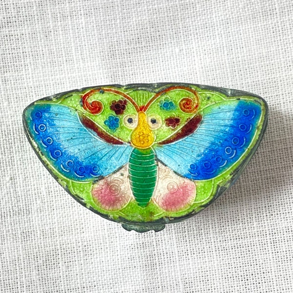 Vintage/Antique Small Enamel Cloisonne Trinket/Pill Box, Butterfly Box, China