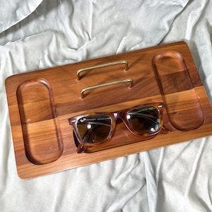 Vintage MCM Walnut Accessory Office Valet Tray Organizer 11.75&quot; x 6&quot;
