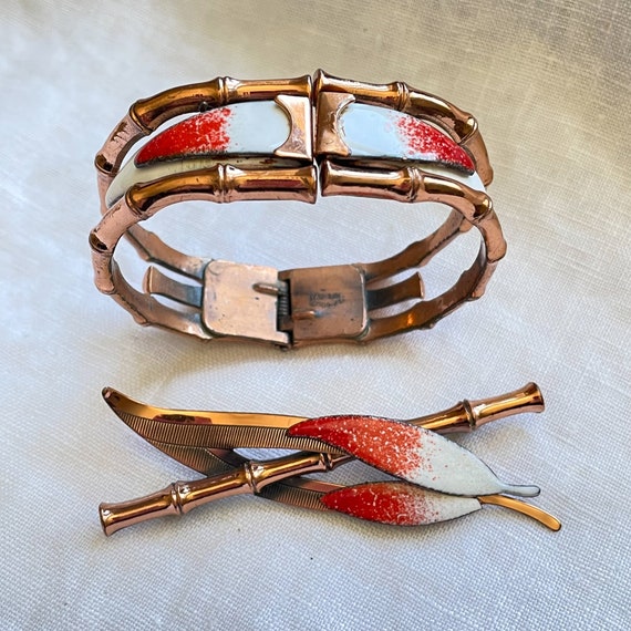 RARE Vintage Renoir Matisse Copper Enamel Bamboo Brooch
