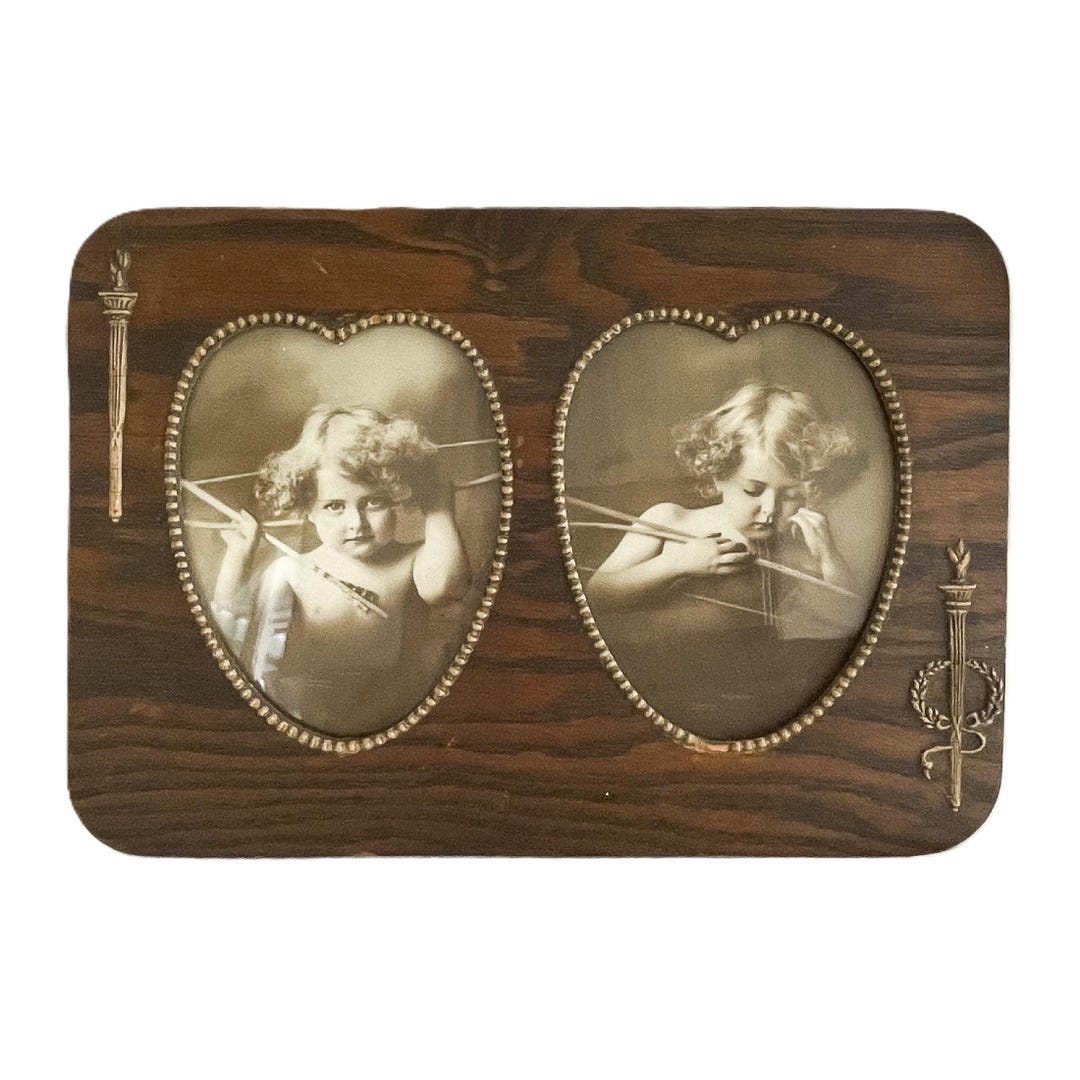 Vintage Cupid Awake/cupid Asleep Framed Art, 1897 MB Parkinson Heart ...