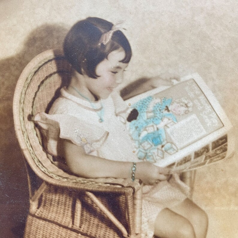1930s Photo Young Girl Reading Book Hand Tinted Photo Girl - Etsy