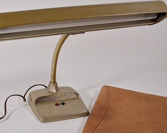 Vintage MCM Gooseneck Industrial Office Desk Lamp, Painted and Brass