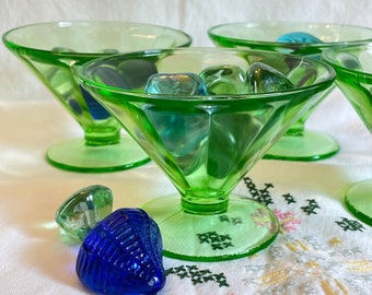 Vintage Green Depression Glass Federal Glass, Sherbet/Fruit/Dessert Bowls, 4 Piece Set