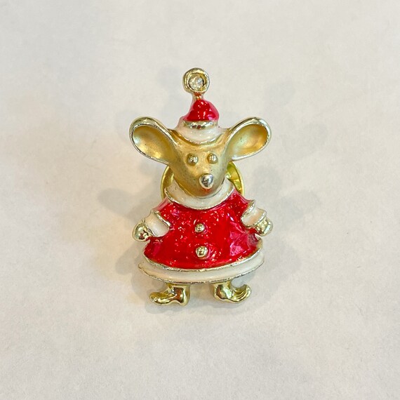 Vintage MCM Small Christmas Mouse Pin/Brooch, Gus… - image 3