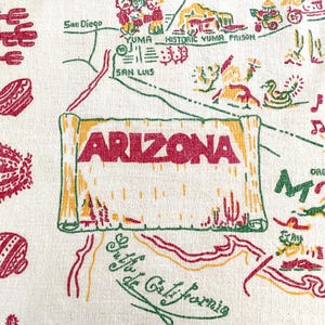 Vintage Arizona Tablecloth, Souvenir Cotton Print 49 x 45