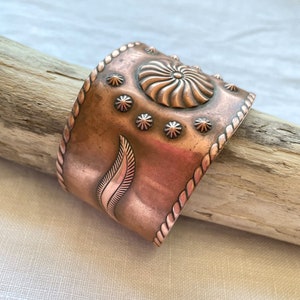 Vintage Copper Southwestern Cuff  Bracelet, Repousse Stamped