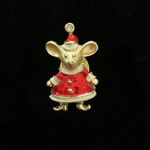 Vintage MCM Small Christmas Mouse Pin/Brooch, Gus… - image 4