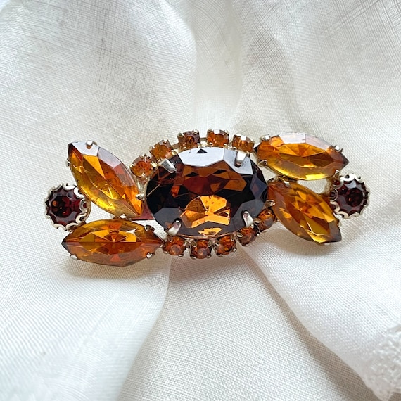 Vintage MCM Topaz Gold Rhinestone Brooch, Gold Ton