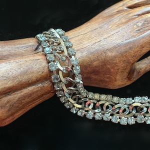 Vintage MCM Pale Blue Rhinestone Bracelet 6 1/2&quot; L