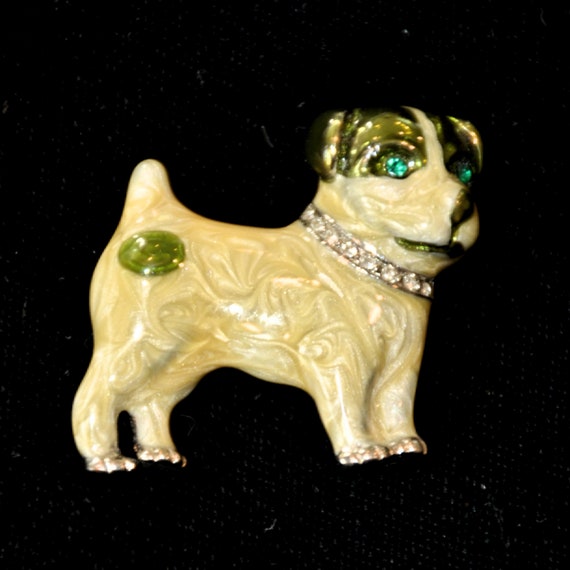 Vintage Guillouche Enamel Small Dog Brooch Rhinest