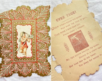 Vintage/Antique Valentine Cards, Paper Lacey Edge Cherub Card, Scrapbook Crafting Collect