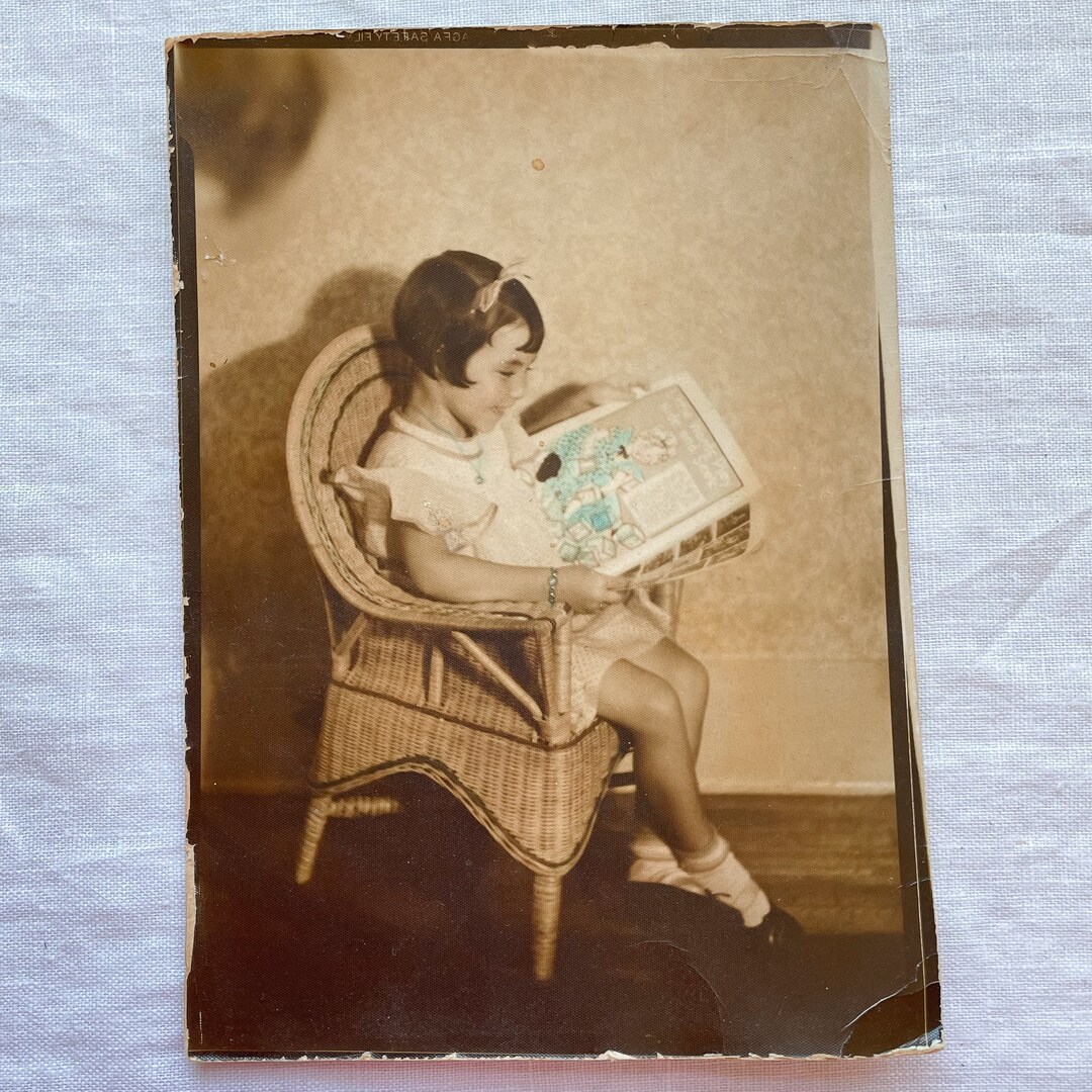 1930s Hand-tinted Photo, Young Girl Reading Book, Collectible Scrapbook ...